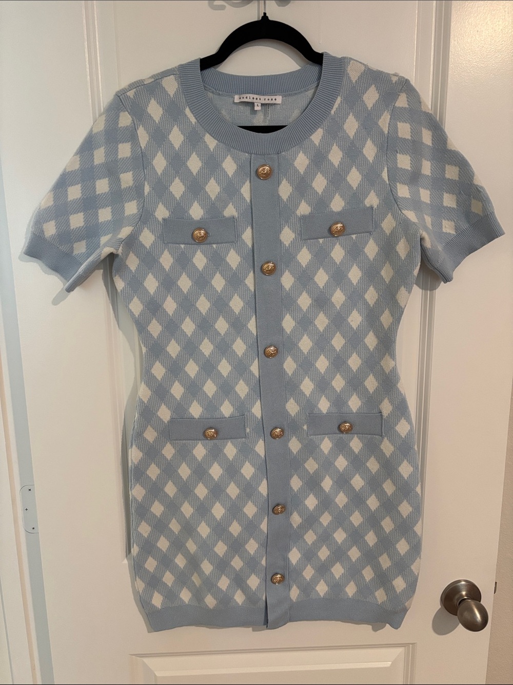 Endless Rose Blue and White Diamond Knit Mini Dress